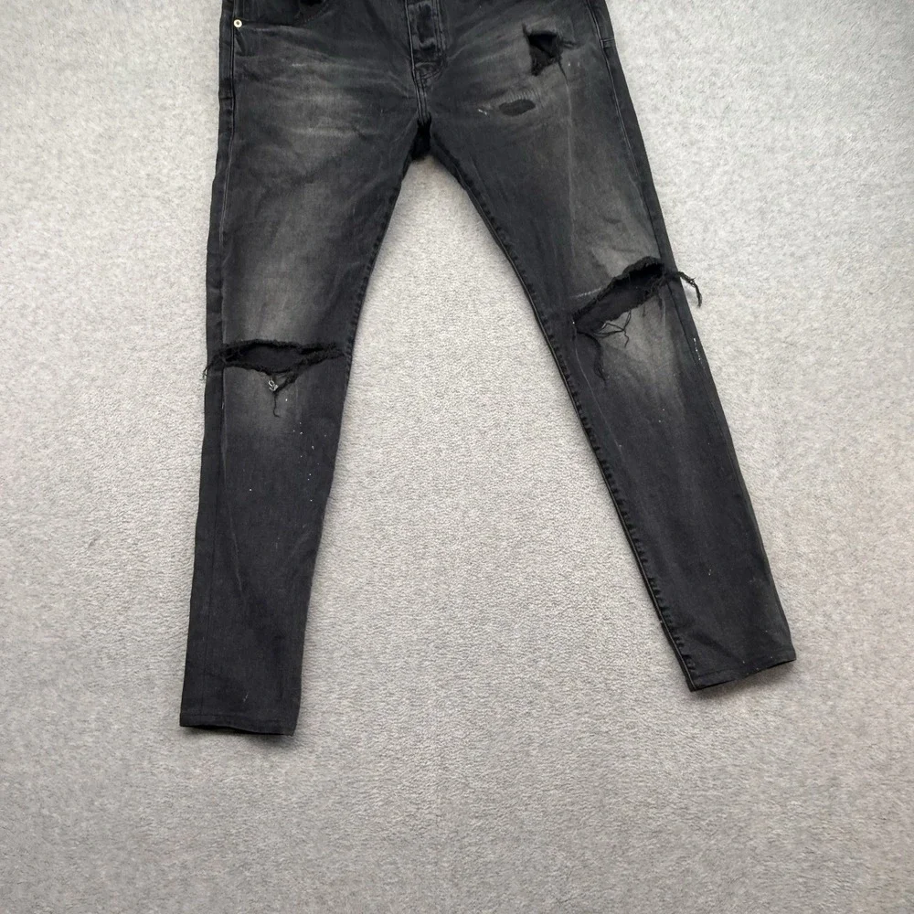 Purple Brand Mens 38 x 32 80080 Destroyed Distressed Slim Jeans Black Rare p002